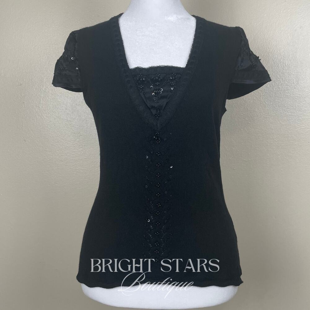 Extremely Rare Vintage Black Beaded Wool Silk Top ALT ASO Lorelai Gilmore Girls - Picture 4 of 10